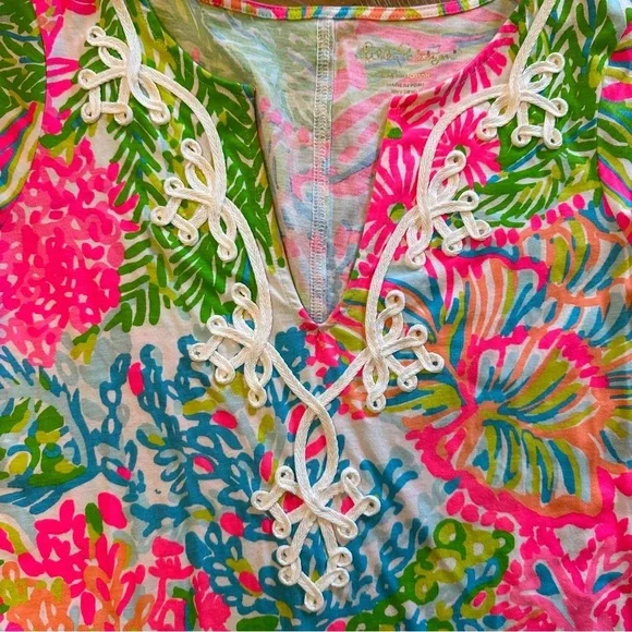 Lily Pulitzer Brewster Dress Coastal Neon Pink Green Sea Pattern Cotton Size XS - Picture 11 of 15